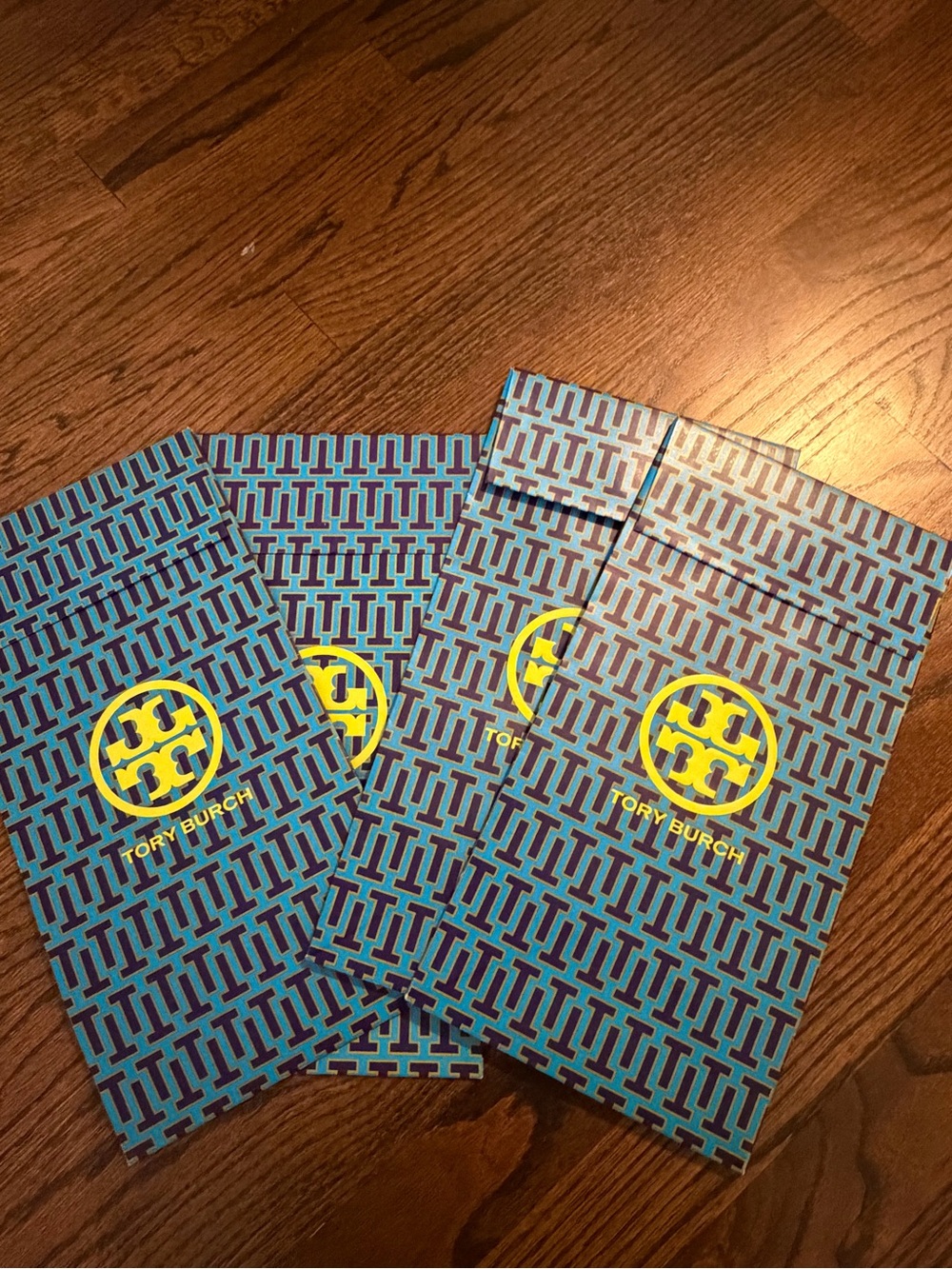 Tory Burch Blue Bags with Yellow Logo Boxes